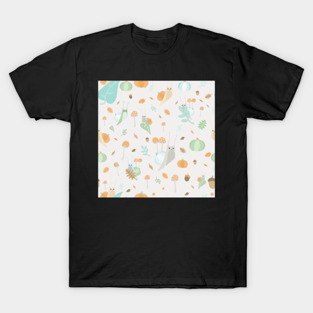 Cottagecore Pumpkin Snails Pattern T-Shirt by FlutesLoot